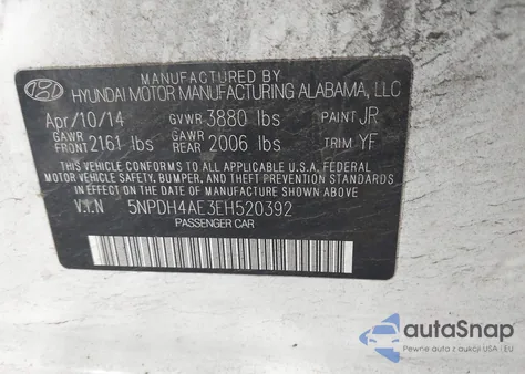 2014 Hyundai Elantra Limited из США, поврежденный, VIN 5NPDH4AE3EH520392